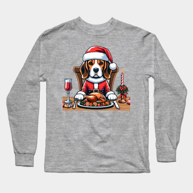 Beagle Dog Christmas Meal Long Sleeve T-Shirt by Graceful Designs